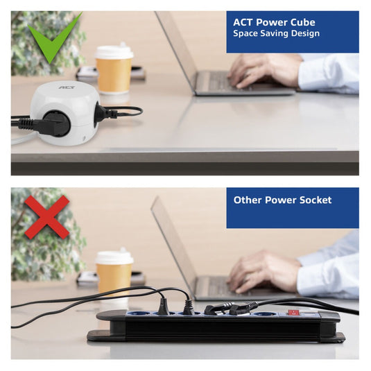 Act connectivity act stekkerdoos kubus met 3 stopcontacten, 30w power delivery usb-c a poorten, kabellengte 1,5m ac2425