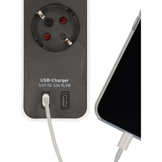 Brennenstuhl ecolor 4-voudige stekkerdoos met 2 usb-laadpoorten (meervoudige stekkerdoos usb c met schakelaar en 1,5m kabel)