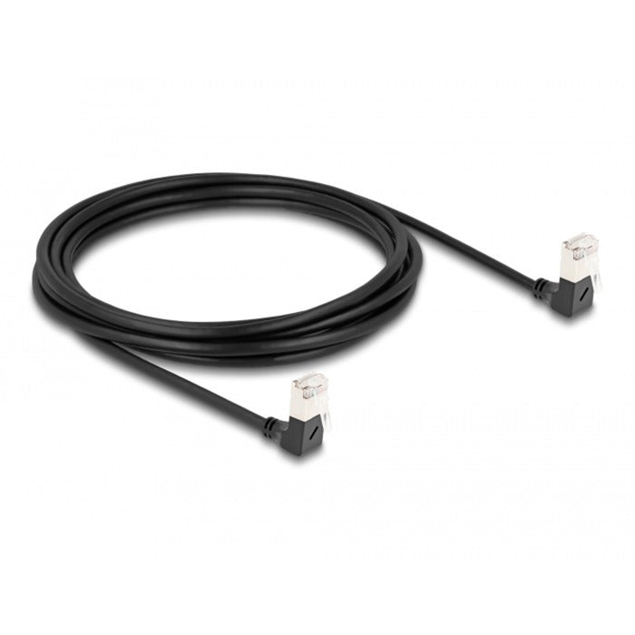 Afbeelding laden in galerijviewer, Delock rj45 network cable cat.6a s ftp slim 90° downwards downwards angled 3 m kabel (zwart)
