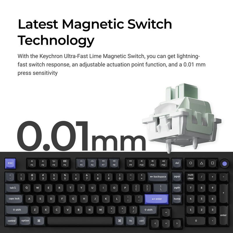 Afbeelding laden in galerijviewer, Keychron q5 he 8k magnetic switch keyboard (zwart, us lay-out (qwerty), ultra-fast lime, 96%, rgb leds, osa double-shot pbt, hot swap, knob)

