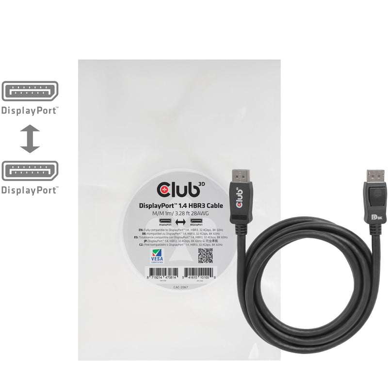 Afbeelding laden in galerijviewer, Club 3d displayport 1.4 hbr3 kabel (zwart, 1 meter, 8k)
