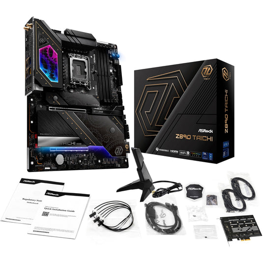 Asrock z890 taichi socket 1851 moederbord (zwart, raid, 5gb-lan, 2.5gb-lan, wi-fi 7, bt, sound, atx)