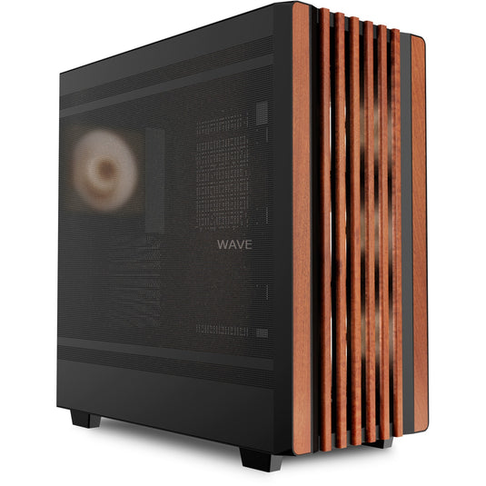 Sharkoon rebel c70m rgb midi tower behuizing (zwart houtkleur | 2x usb-a | 1x usb-c | rgb)