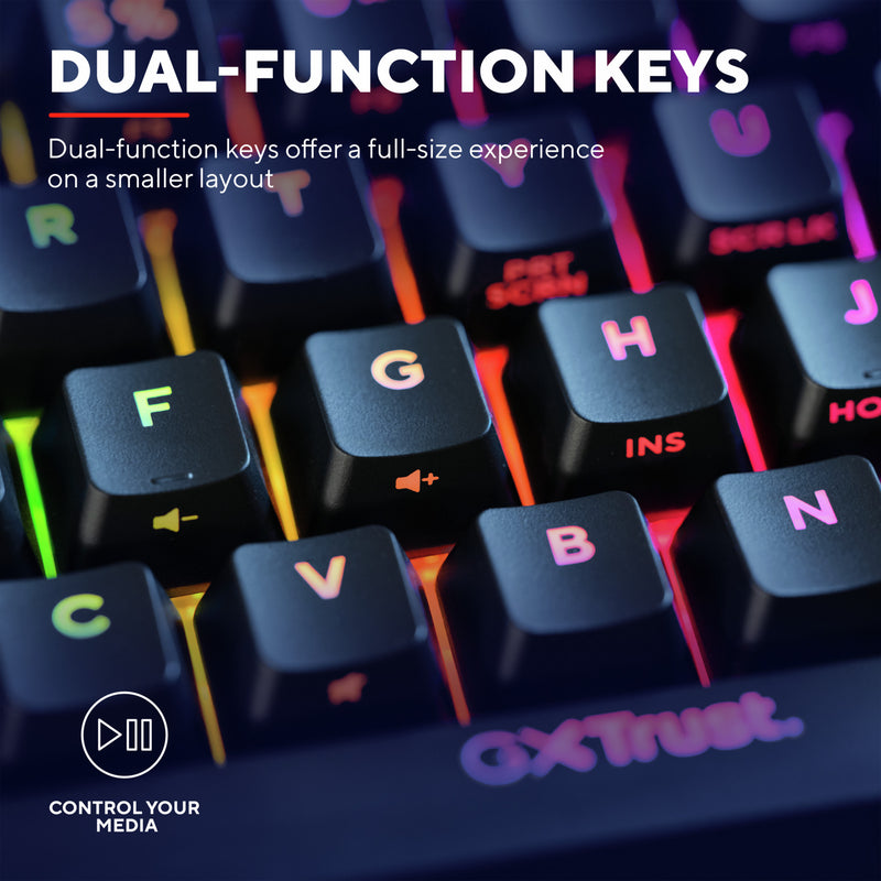 Afbeelding laden in galerijviewer, Trust gxt 867 acira 60% mini mechanisch gaming toetsenbord (zwart, us lay-out (qwerty), outemu red, 60%, rgb)
