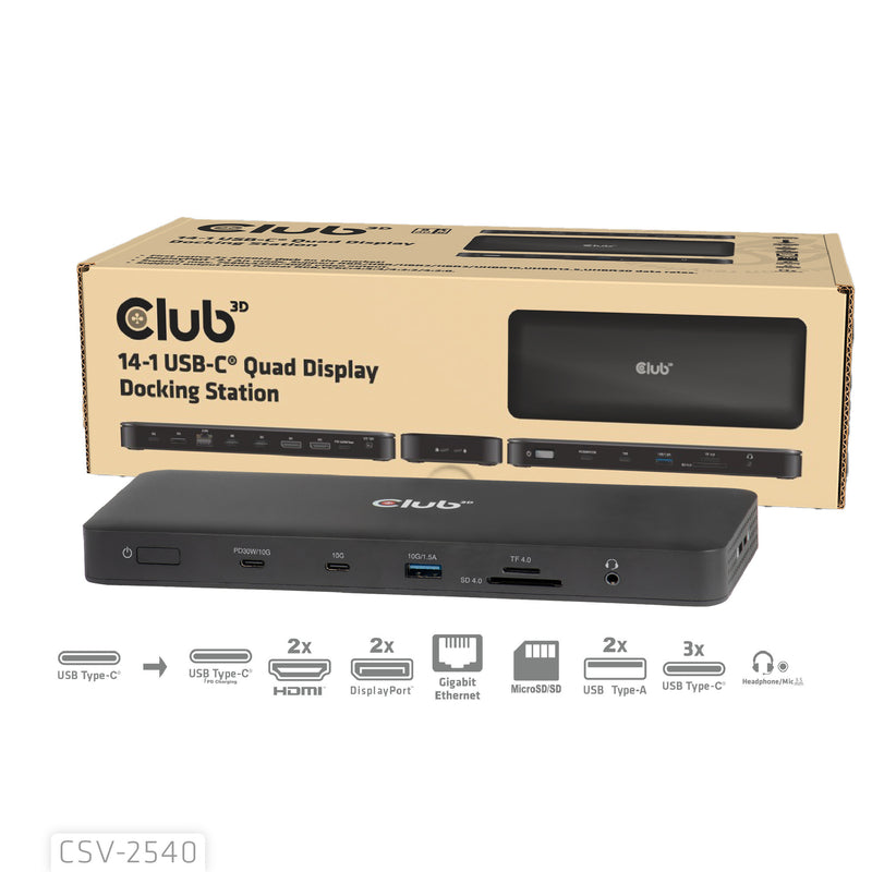 Afbeelding laden in galerijviewer, Club 3d 14-1 usb-c quad display dockingstation (zwart)
