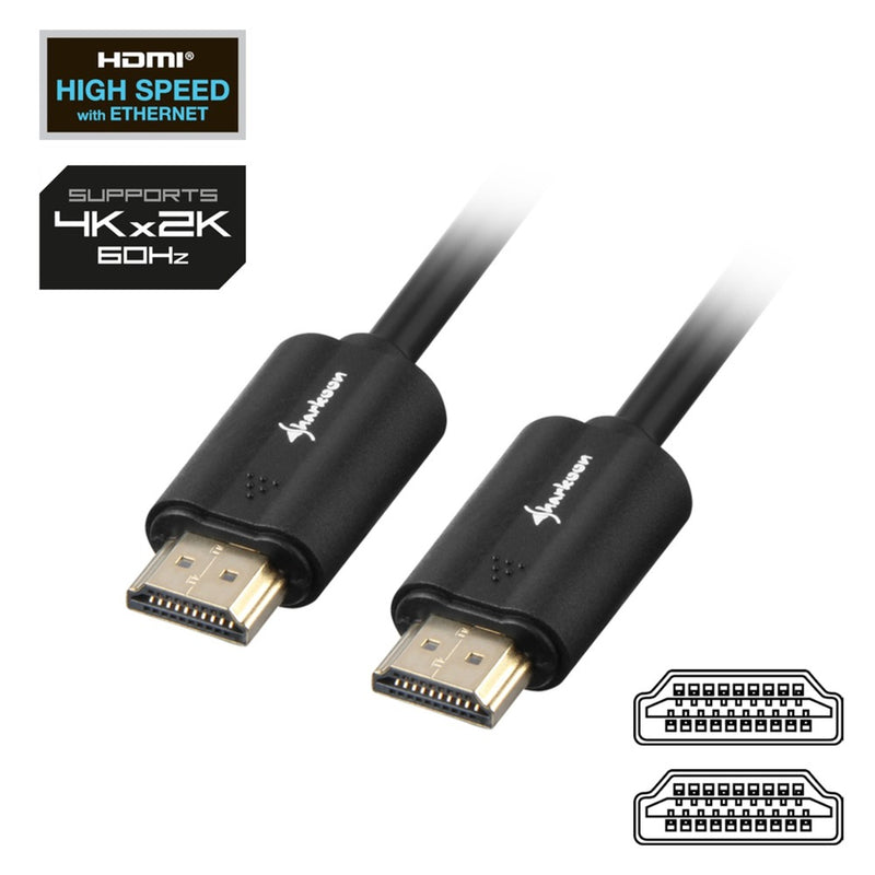 Afbeelding laden in galerijviewer, Sharkoon hdmi 2.0 kabel (zwart, 7,5 meter, 4k)
