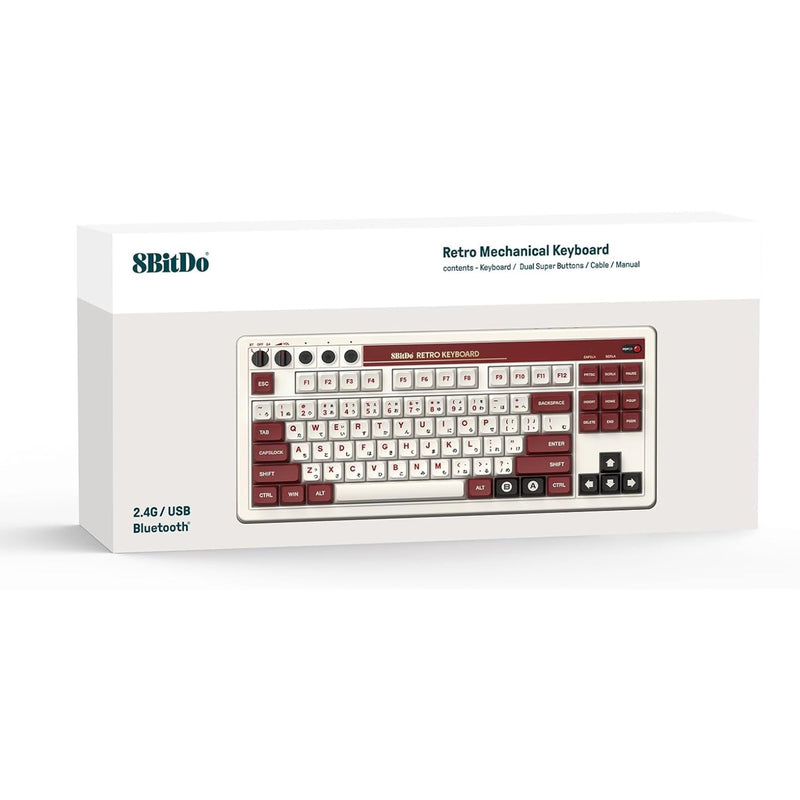 Afbeelding laden in galerijviewer, 8bitdo retro mechanical keyboard fami edition (beige, us lay-out (qwerty), kailh box white, 80% (tkl), bluetooth low energy, wireless 2.4g, usb)
