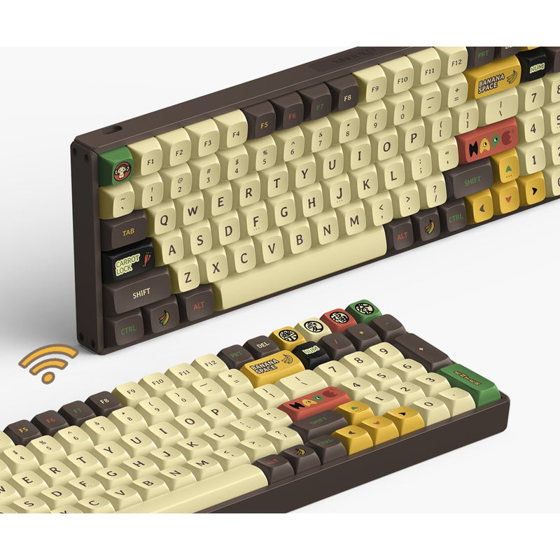 Afbeelding laden in galerijviewer, Iqunix f97 happy ape wireless mechanical keyboard (bruin, us lay-out (qwerty), ttc holy panda, 96%, rgb leds, hot-swappable, pbt, 2.4ghz | bluetooth 5.1 | usb-c)
