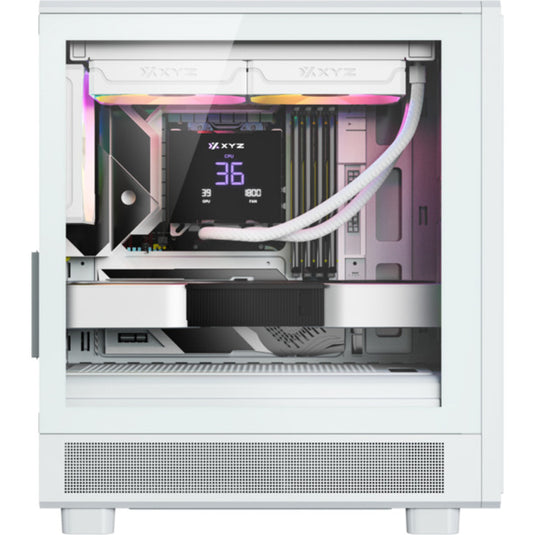 Xyz pc gear atom midi tower behuizing (wit | 2x usb-a | 1x usb-c | tempered glass)