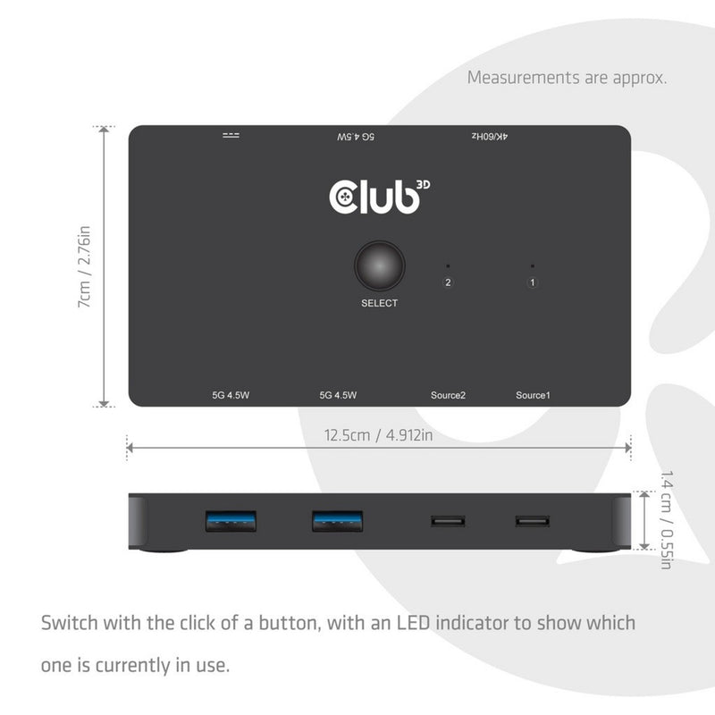 Afbeelding laden in galerijviewer, Club 3d csv-2512 kvm switch dual usb-c naar hdmi kvm-switch (zwart, 4k 60hz)
