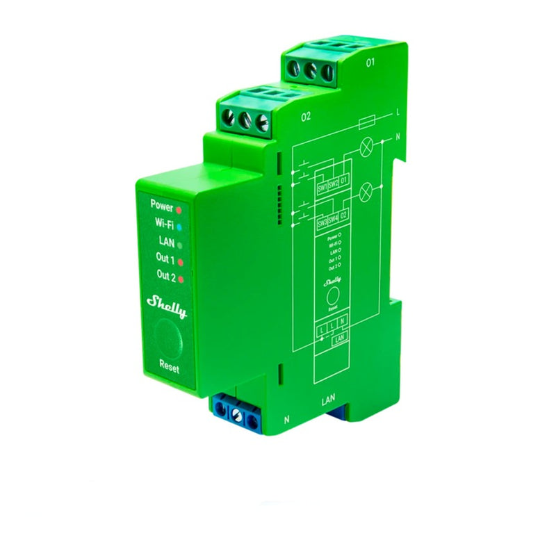 Afbeelding laden in galerijviewer, Shelly pro dimmer 2pm relais (groen, 2-kanaals, wifi, lan, bluetooth)
