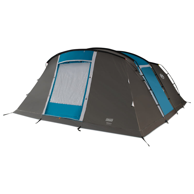 Afbeelding laden in galerijviewer, Coleman vespucci 6 tent - 6 persoons tunneltent – uv guard spf50 zonbescherming – ventilatie – geïntegreerd grondzeil - grijs blauw
