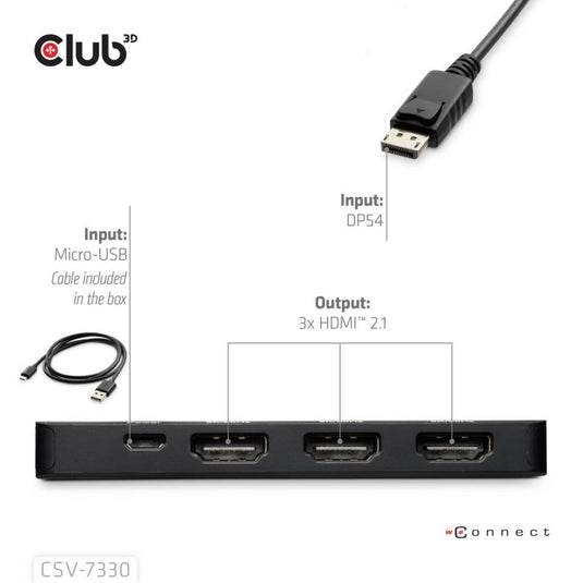 Club 3d displayport naar triple hdmi 8k60hz hub (zwart)