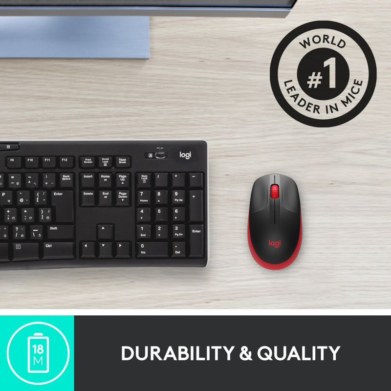 Afbeelding laden in galerijviewer, Logitech m190 full-size wireless mouse (rood, 1000 dpi)
