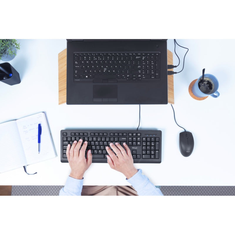 Afbeelding laden in galerijviewer, Trust primo keyboard mouse set desktopset (zwart, us lay-out (qwerty), membraan, 100%)
