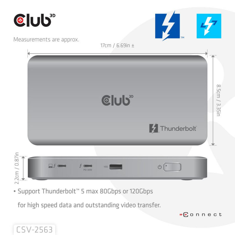 Afbeelding laden in galerijviewer, Club 3d 5-1 thunderbolt 5 hub triple video dockingstation (grijs)
