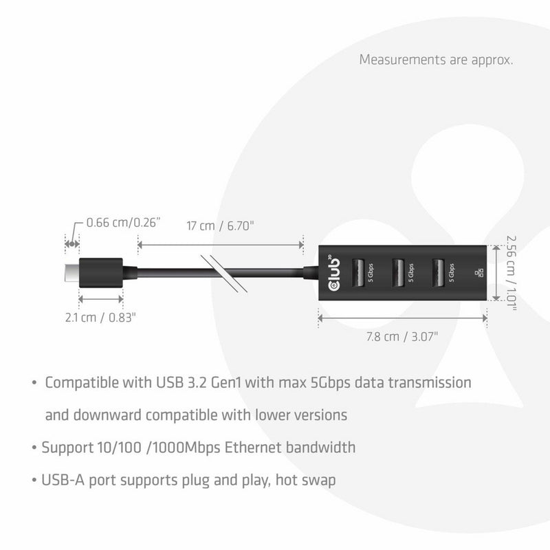 Afbeelding laden in galerijviewer, Club 3d usb‑c 3.2 gen 1 naar 3x usb‑a + ethernet dockingstation (zwart)

