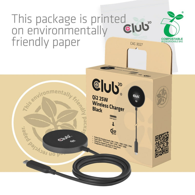 Afbeelding laden in galerijviewer, Club 3d cac-3027 qi2 25w draadloze oplader (zwart, qi-gecertificeerd, magsafe-compatibel, magnetisch pad)

