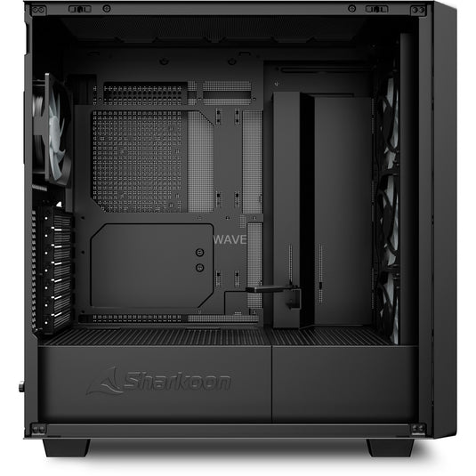 Sharkoon rebel c70g rgb midi tower behuizing (zwart houtkleur | 2x usb-a | 1x usb-c | rgb | tempered glass)