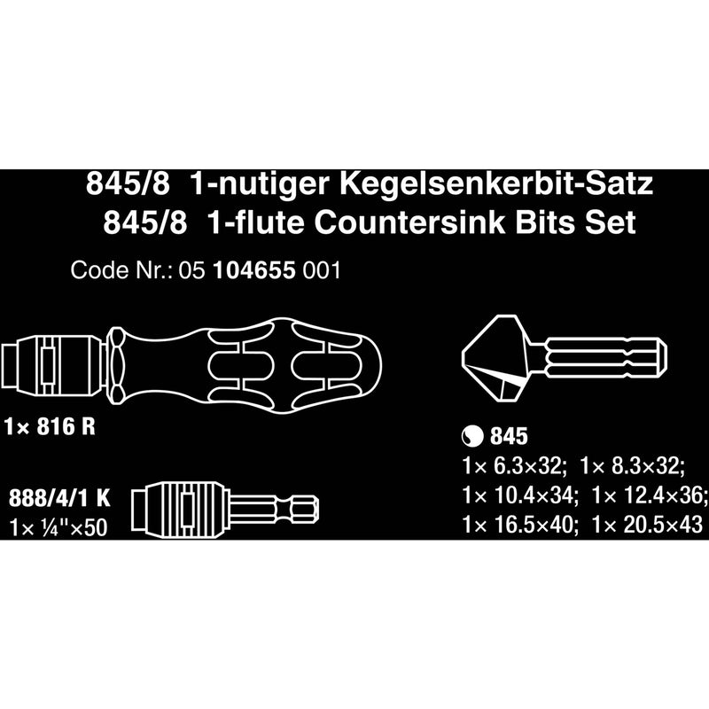 Afbeelding laden in galerijviewer, Wera 845 8 verzink bit-set, 8‑delig bitset (zwart groen)
