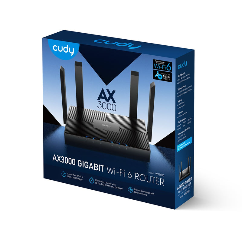 Afbeelding laden in galerijviewer, Cudy ax3000 gigabit wi-fi 6 mesh router (zwart, mesh)

