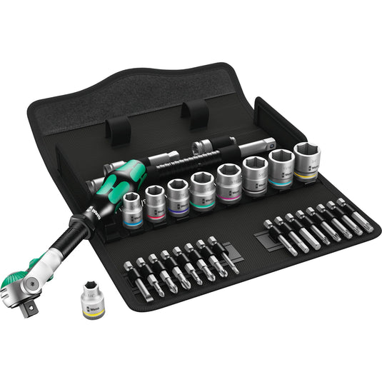 Wera 8100 sb 9 zyklop speed ratelset gereedschapsset (zwart groen, 29-delig, speedratel met draaibare kop)