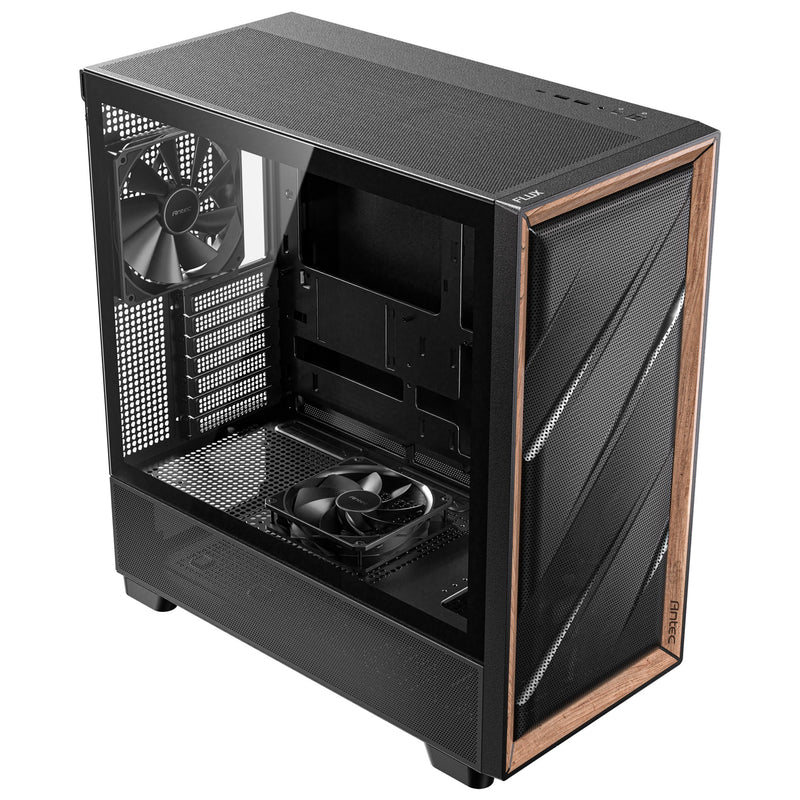 Afbeelding laden in galerijviewer, Antec flux midi tower behuizing (zwart | 2x usb-a | 1x usb-c | tempered glass)
