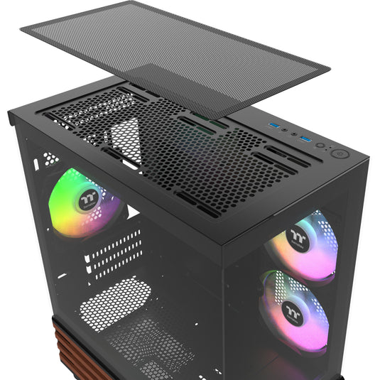 Thermaltake view 170 ws argb mini tower behuizing (zwart houtkleur | 2x usb-a | rgb | window)