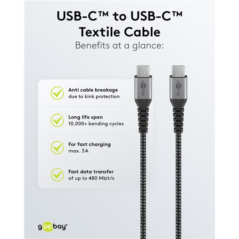 Afbeelding laden in galerijviewer, Goobay usb-c snellader nano (65 w) en usb-c textielkabel (zwart, 1 meter)
