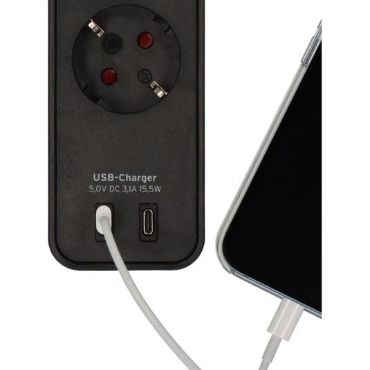 Brennenstuhl ecolor 4-voudige stekkerdoos met 2 usb-laadaansluitingen stekkerdoos (zwart, 2x usb-c)