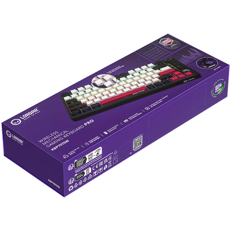 Afbeelding laden in galerijviewer, Lorgar kbp7075w rgb mechanisch gaming toetsenbord (zwart, us lay-out (qwerty), logar toxic purple, 75%, rgb, hot-swappable, pbt double-shot, bluetooth | 2.4ghz | usb)
