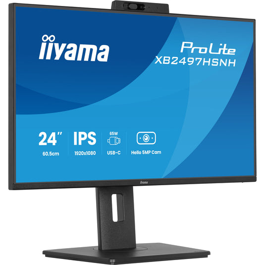 Iiyama prolite xb2497hsnh-b1 23.8 monitor (zwart, hdmi, displayport, lan, audio, usb-c, webcam)
