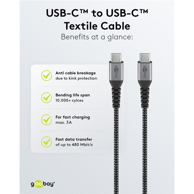 Afbeelding laden in galerijviewer, Goobay usb-c snellader nano (65 w) en usb-c textielkabel (zwart, 1 meter)
