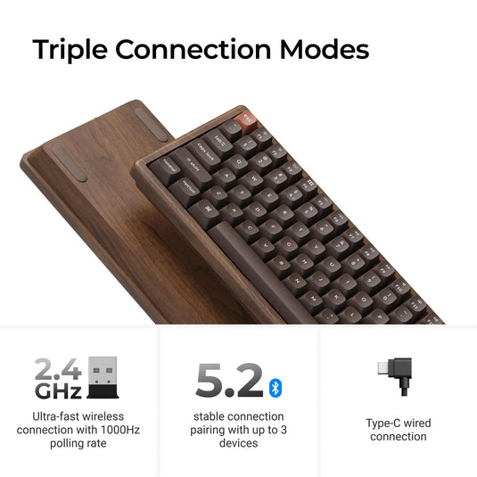 Keychron k2he all-wood special edition mechanisch toetsenbord (houtkleur, us lay-out (qwerty), gateron double-rail magnetic nebula, 75%, gateron double-rail magnetic, osa pbt double-shot, hot swap, bluetooth 5.2 | usb-c)