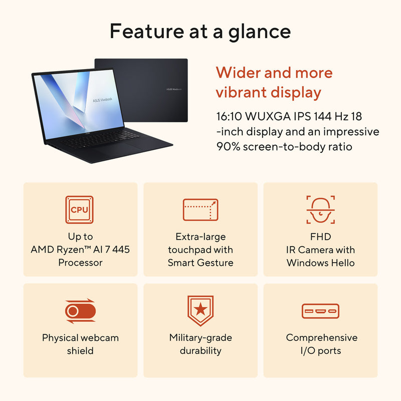 Afbeelding laden in galerijviewer, Asus vivobook 18 m1807ga-s8004w 18 laptop (blauw | ryzen ai 7 445 | radeon 840m | 32 gb | 1 tb ssd)
