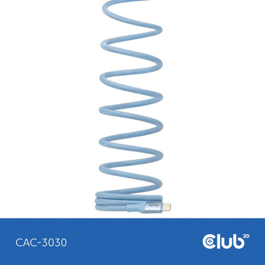 Club 3d usb-c magnetic-coil 240w pd3.1 blue cable, 2 meter kabel (blauw)