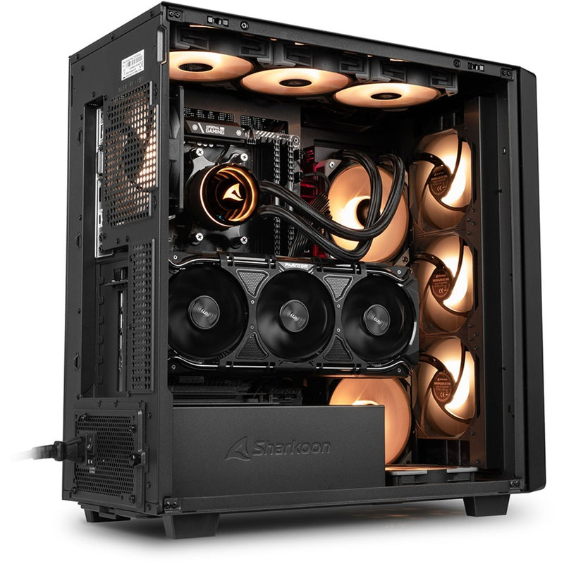 Afbeelding laden in galerijviewer, Sharkoon rebel c70g rgb midi tower behuizing (zwart houtkleur | 2x usb-a | 1x usb-c | rgb | tempered glass)
