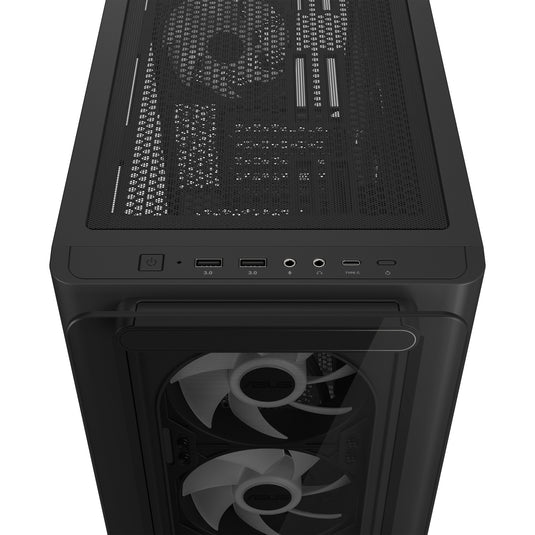 Asus a23 plus mini tower behuizing (zwart | 2x usb-a | 1x usb-c | rgb | tempered glass)