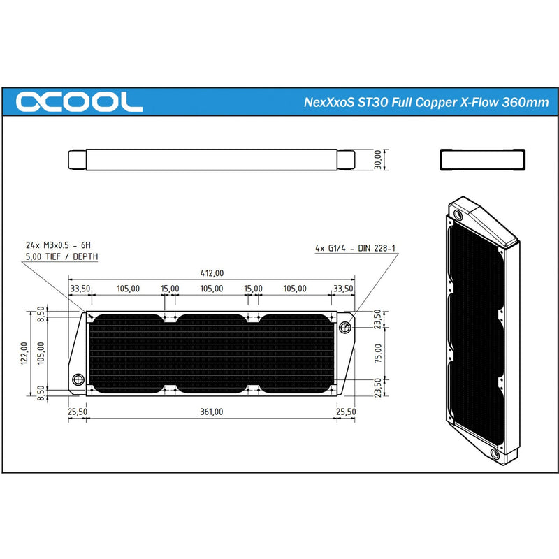Afbeelding laden in galerijviewer, Alphacool nexxxos st30 x-flow 360mm radiator (zwart)
