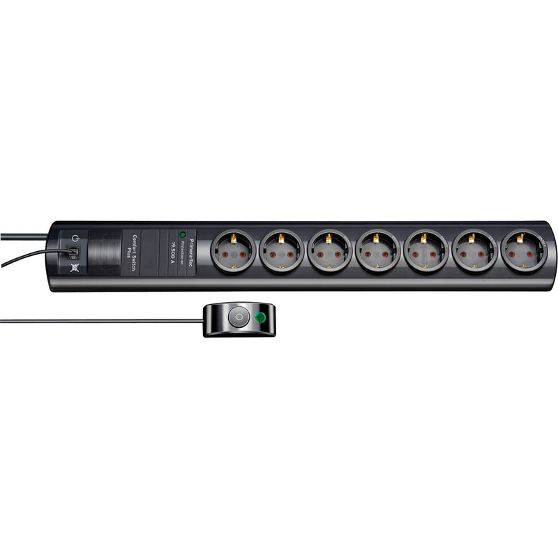 Afbeelding laden in galerijviewer, Brennenstuhl primera-tec comfort switch plus 19.500a stekkerdoos met overspanningsbeveiliging 7-voudig zwart 2m h05vv-f 3g1,5 2 permanent, 5 schakelbaar
