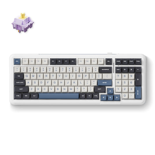 Mchose k99 navy blue hyacinth wireless gasket mount mechanical rgb toetsenbord (wit, us lay-out (qwerty), ktt hyacinth, rgb, hot swap, double-shot pbt, draadloos | bluetooth | usb-c)