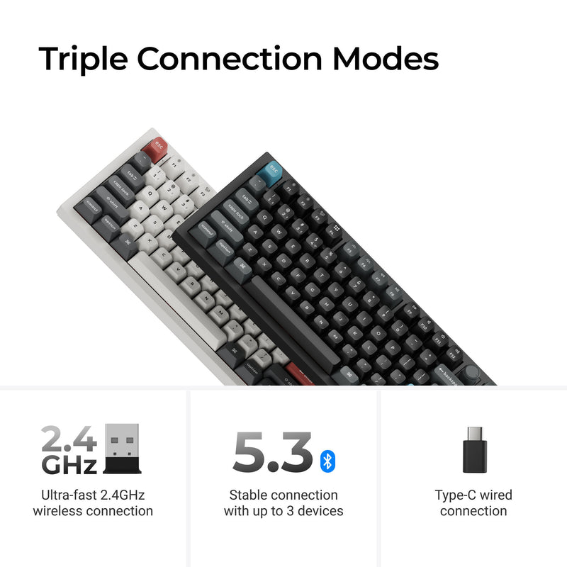 Afbeelding laden in galerijviewer, Keychron q3 ultra-m3 8k wireless custom mechanical keyboard (zwart, us lay-out (qwerty), silk pom brown, 80% (tkl), rgb, hot swap, 8k, 2.4 ghz | bluetooth 5.2 | usb-c)
