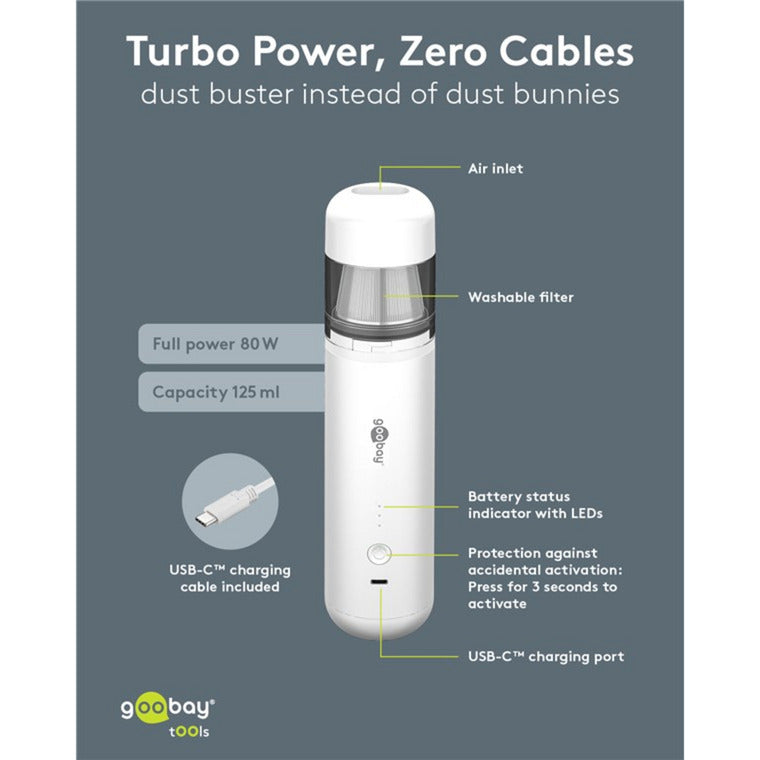 Afbeelding laden in galerijviewer, Goobay cordless mini vacuum cleaner advanced handstofzuiger (wit)
