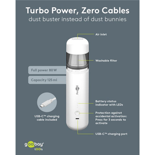 Goobay cordless mini vacuum cleaner advanced handstofzuiger (wit)
