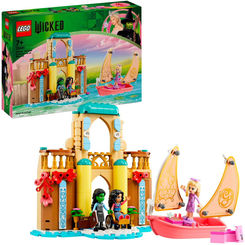 Afbeelding laden in galerijviewer, Lego wicked glinda, elphaba en nessarose op shiz university speelgoed boot en poppenhuis set 75681
