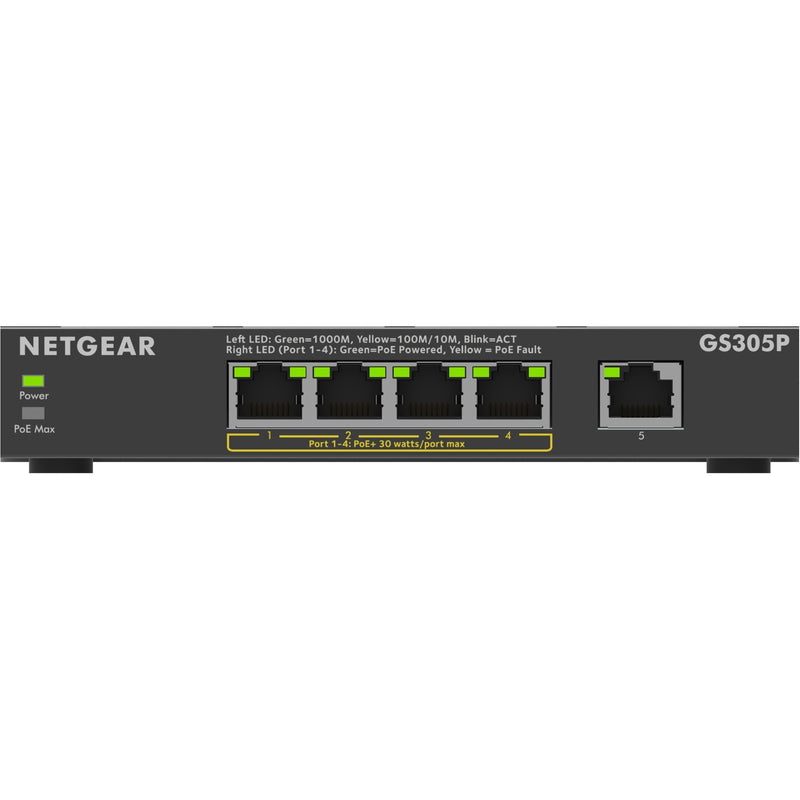 Afbeelding laden in galerijviewer, Netgear 5-port poe+ gigabit ethernet soho unmanaged switch (gs305p) (zwart)
