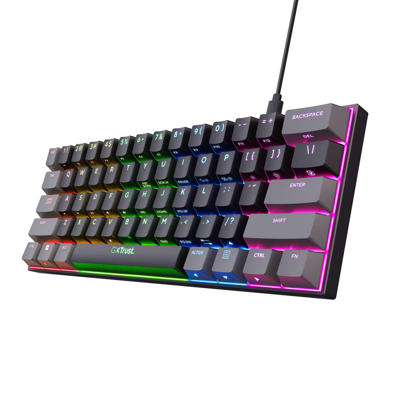 Afbeelding laden in galerijviewer, Trust gxt 867 acira 60% mini mechanisch gaming toetsenbord (zwart, us lay-out (qwerty), outemu red, 60%, rgb)
