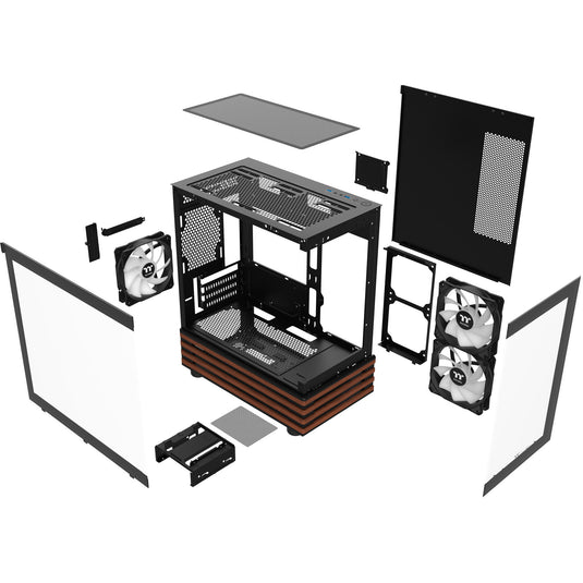 Thermaltake view 170 ws argb mini tower behuizing (zwart houtkleur | 2x usb-a | rgb | window)