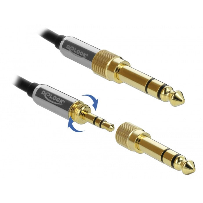 Afbeelding laden in galerijviewer, Delock stereokabel 3,5 mm 3 pin-stekker > 3,5 mm 3 pin-stekker (zwart, 5 meter)
