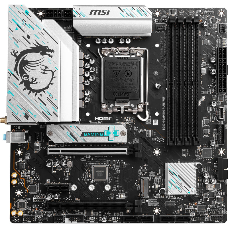 Afbeelding laden in galerijviewer, Msi b760m gaming plus wifi socket 1700 moederbord (zwart zilver, raid, 2.5 gb-lan, wi-fi 6e, bt, sound, µatx)
